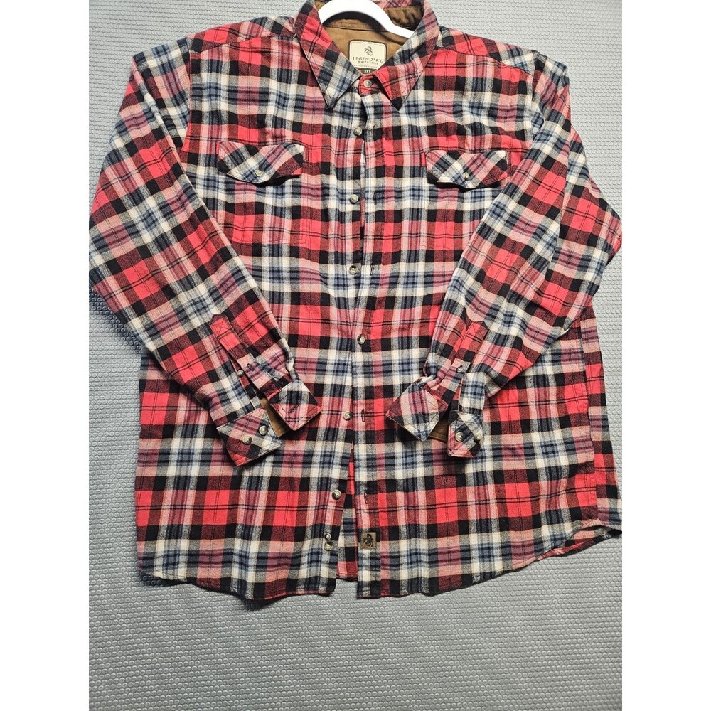 Legendary Whitetails 2XT Flannel Shirt Mens Tall Suede Yoke Plaid Red Black